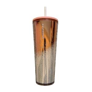 Starbucks Holiday Snow Rose Gold Metallic 24 Oz Tumbler Lid Straw Cold Cup